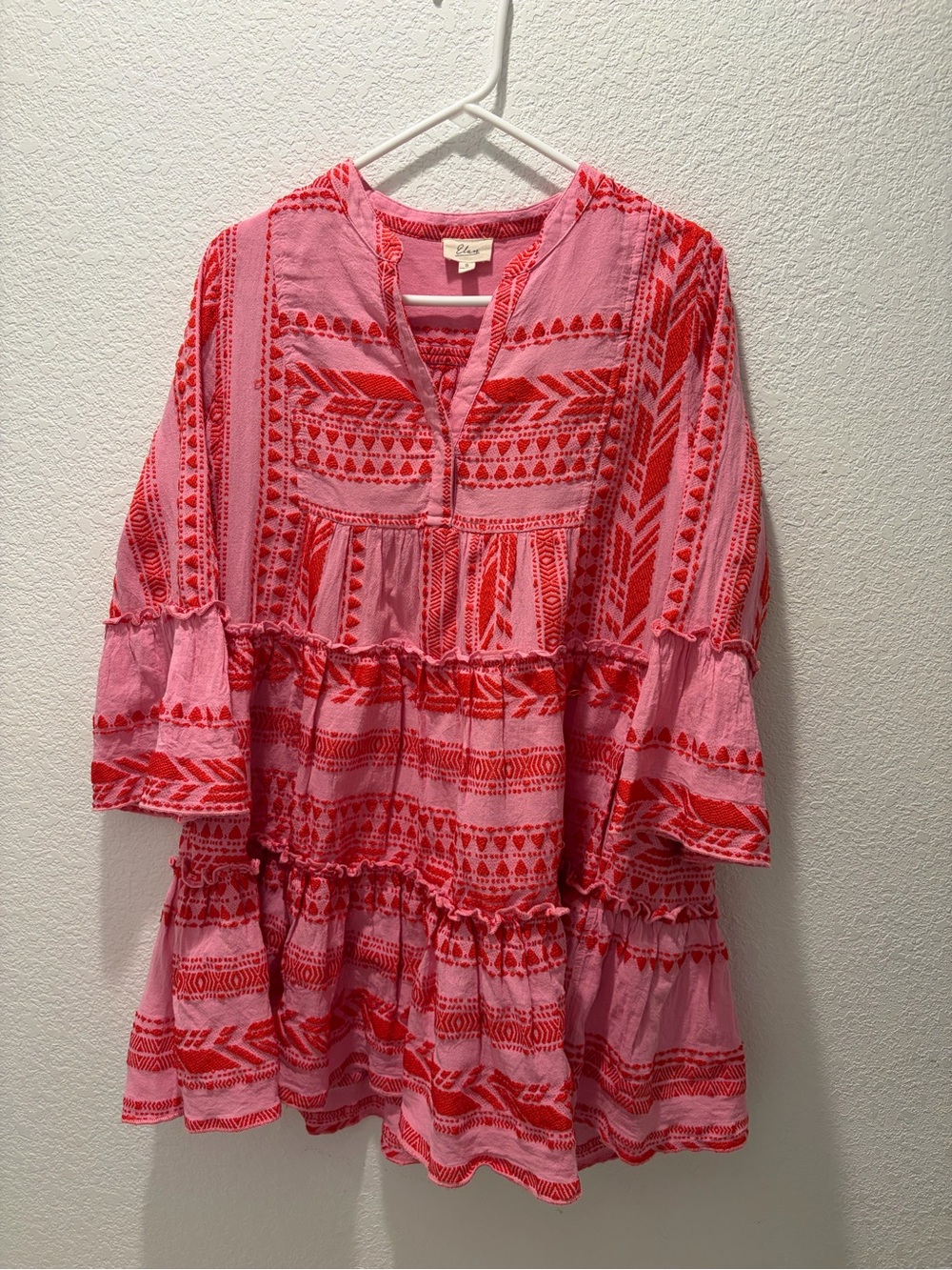 Elan Pink and Red Tiered Midi Dress